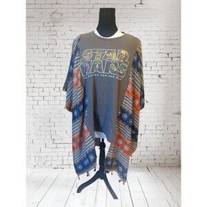 One Size plus size Boho Upcycled Star Wars Tshirt Poncho